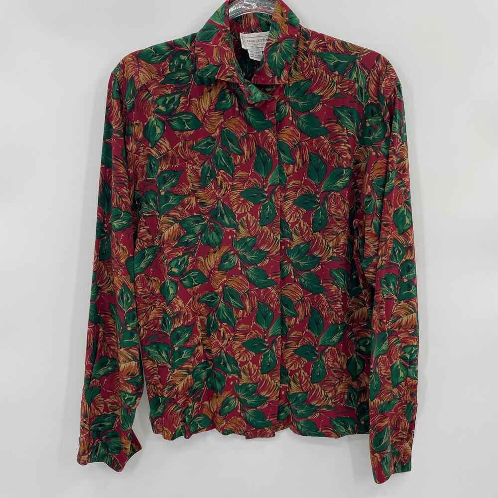 Vintage JANE JUSTIN Silk Blouse Womens Size 6 Long Sleeve Button Front Retro
